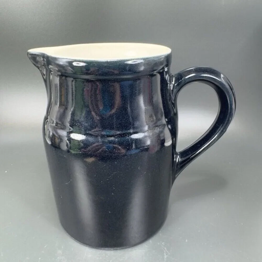 Vintage Degoin Grespots Black Dark Blue Pitcher‎ Made in France French Farmhouse
